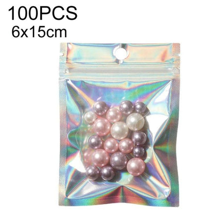 Aluminum Foil Self-Sealing Bags for Electronics Storage — holographic 6x15cm pouch with zipper, hang hole, protects gadgets from moisture and dust (100pcs)
