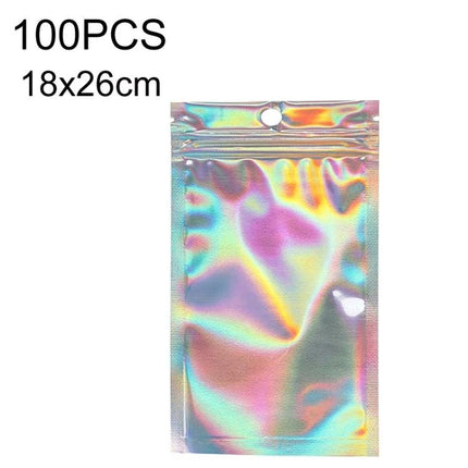 Aluminum Foil Self-Sealing Bags for Everyday Item Protection holographic 18x26cm pouch with zipper and hang hole, 100PCS, waterproof dustproof