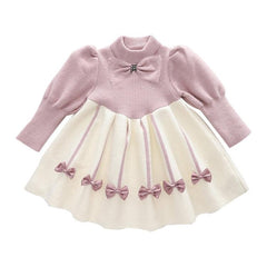 Girls Knitted Princess Dress with Bubble Sleeves