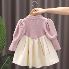 Girls Knitted Princess Dress with Bubble Sleeves