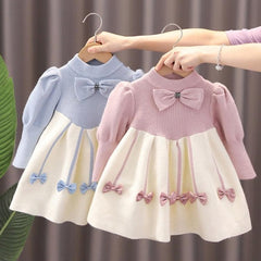 Girls Knitted Princess Dress with Bubble Sleeves