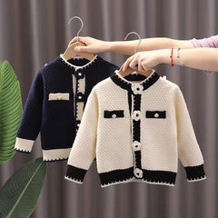 Girls' Floral Knitted Cardigan for Autumn and Winter