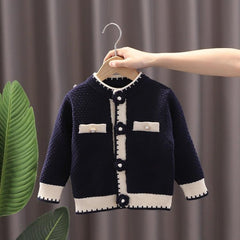 Girls' Floral Knitted Cardigan for Autumn and Winter