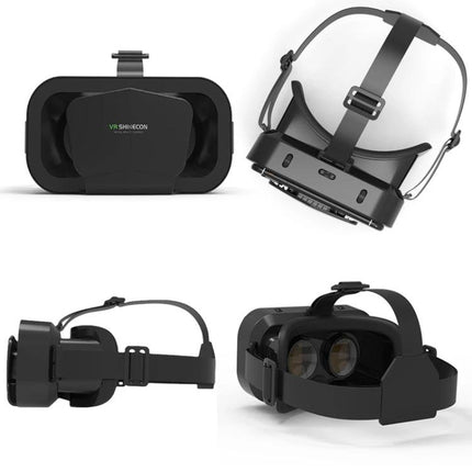 Vrshinecon G10 3D Virtual Reality Glasses for Smartphones shown from multiple angles with adjustable straps and lenses