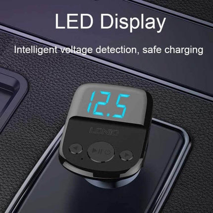 Car Charger With Bluetooth FM Transmitter And Digital Display compact PC housing with LED voltage display and playback buttons