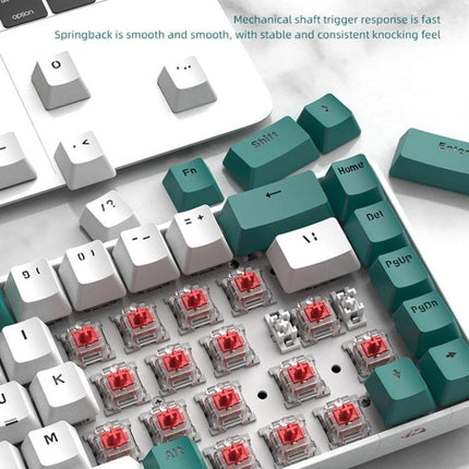 ZIYOU LANG T8 68 Keys RGB Gaming Mechanical Keyboard close-up showing compact 68-key layout, teal and white keycaps and exposed red mechanical switches
