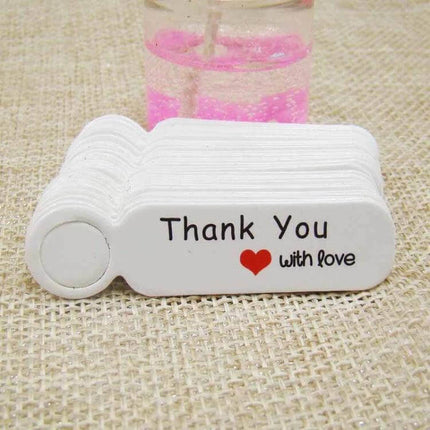 Retro Price Tags Set, 100 Pcs, 5x1.3cm Gift Labels showing stacked white thank-you gift labels with heart design