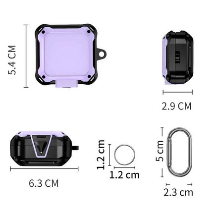 Protective Silicone Case for Daily Earbud Protection - purple TPU shockproof case with dimensions 6.3x5.4x2.9 cm, carabiner and ring