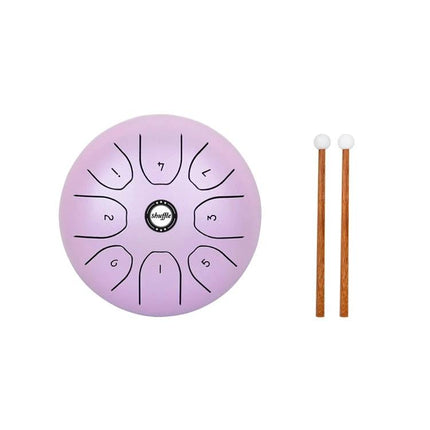 Shuffle Steel Tongue Drum for Daily Home Relaxation Sessions — compact pebble-shaped lavender drum with mallets for easy home relaxation