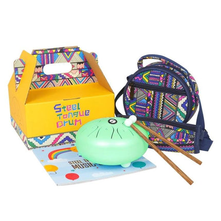 Shuffle Steel Tongue Drum for Daily Home Relaxation Sessions - mint pebble drum with mallets, colorful box and carrying bag for home meditation