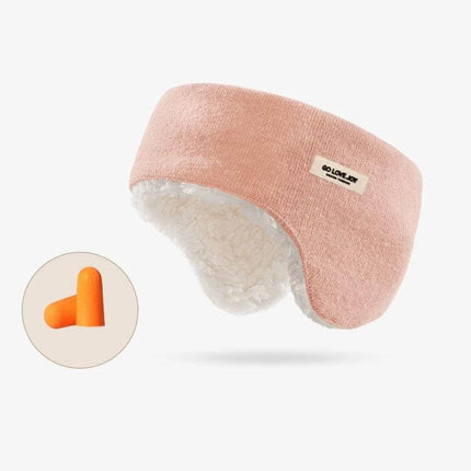 Golovejoy Beige Winter Warm Earmuffs Set With Earplugs And Sleep Mask - beige plush earmuffs with orange earplugs and cozy sleep mask set