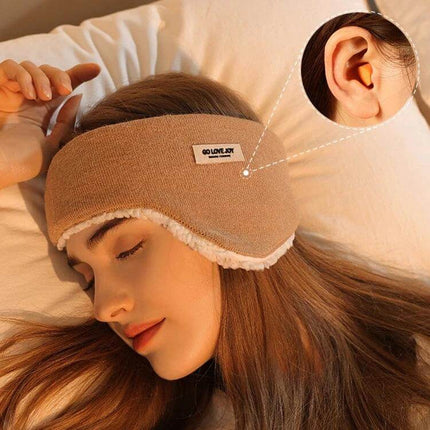 Golovejoy Beige Winter Warm Earmuffs Set With Earplugs And Sleep Mask - soft beige sleep mask and earmuffs set with earplugs for travel and side sleepers