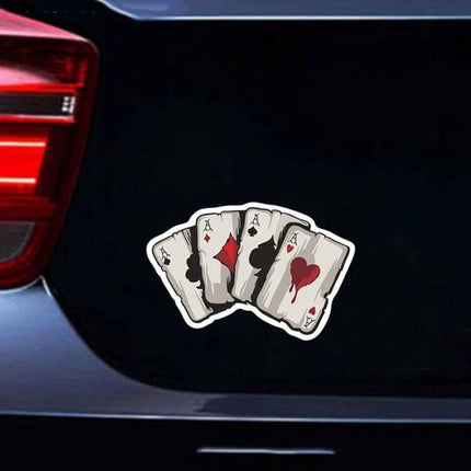 Colorful Reflective Playing Card Stickers, Set of 10 for Vehicles - reflective ace card decal on car trunk for visibility and decoration