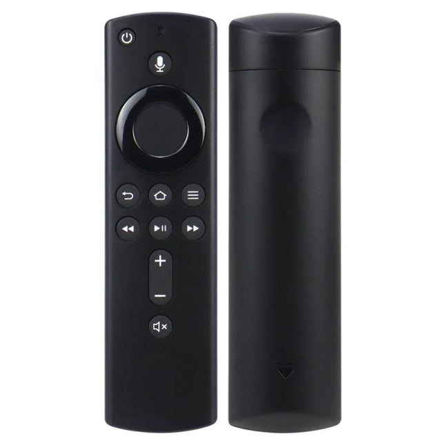 Amazon Fire TV Stick Bluetooth Voice Remote for Easy Content Control - front and back view of black Alexa voice remote for streaming