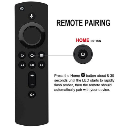 Amazon Fire TV Stick Bluetooth Voice Remote for Easy Content Control showing remote pairing instructions with Home button and LED pairing steps