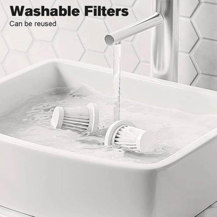 SUITU Car Wireless Wet And Dry Handheld Vacuum Cleaner Black washable replacement filters being rinsed under faucet in a sink