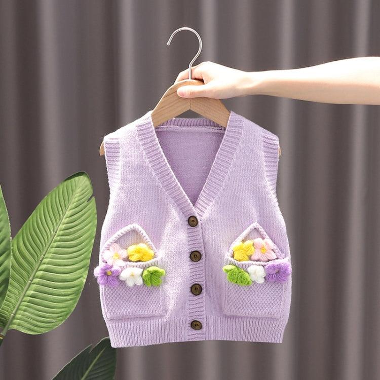 Knitted Floral Sweater Vest for Baby Girls