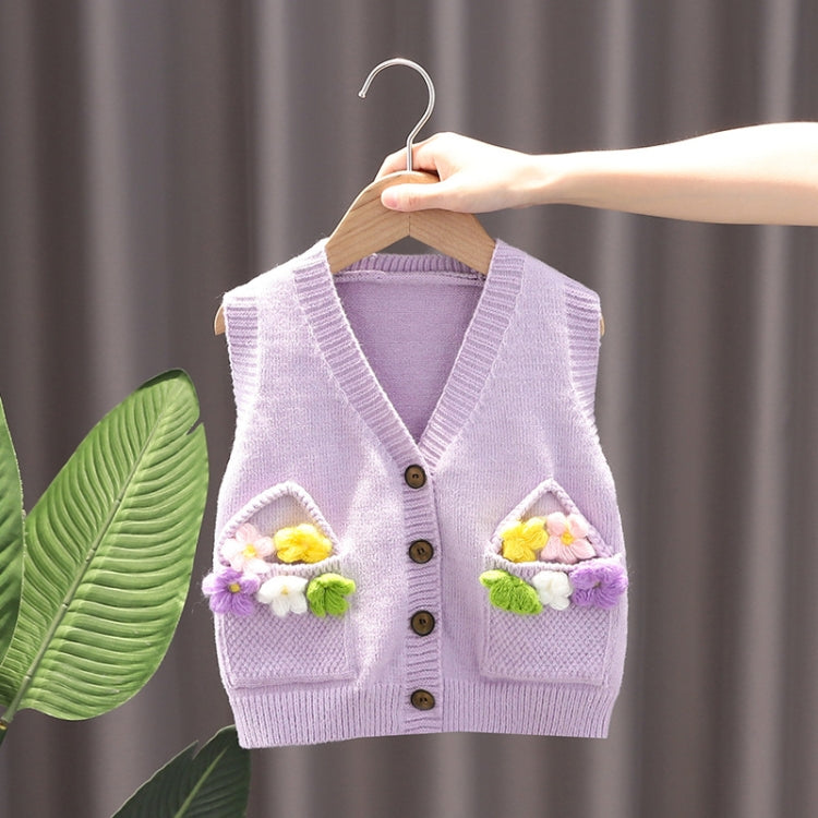 Baby Girl Knitted Vest Flower Sweater Outer Undershirt, 90cm, 100cm, 110cm, 120cm