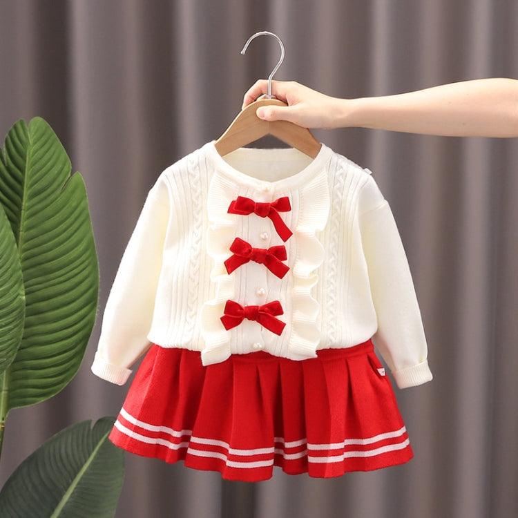 Girls' Knitted Bow Sweater and Half Skirt Duo Set