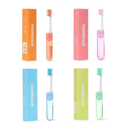 Portable Folding Travel Toothbrush With Soft Bristles in assorted colors with compact folding case for travel and storage