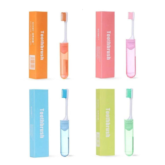 Portable Folding Travel Toothbrush With Soft Bristles in assorted colors with compact folding case for travel and storage