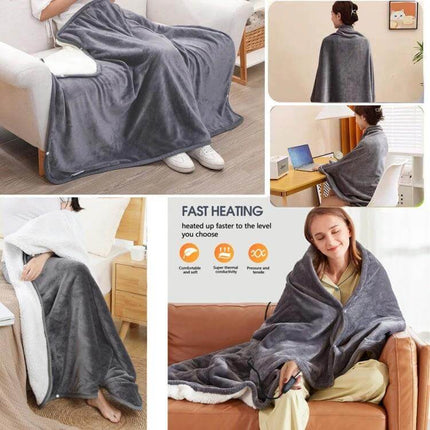 USB Electric Heated Shawl Blanket 76x150cm For Cold Weather Comfort - gray lambswool-lined wearable travel throw with USB heating