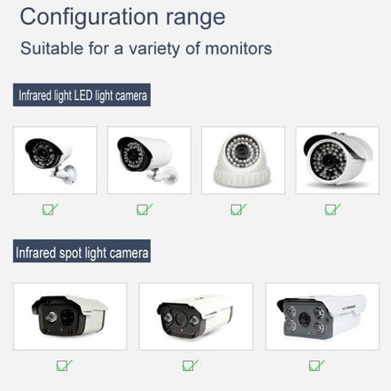 Hikvision Aluminum Mounting Bracket Set for Security Cameras showing compatible infrared LED and spot light camera types