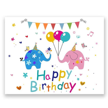 Versatile Birthday Party Background Cloth for Decorations and Photos with colorful elephants, balloons, bunting and ‘Happy Birthday’ text, durable non-reflective cloth