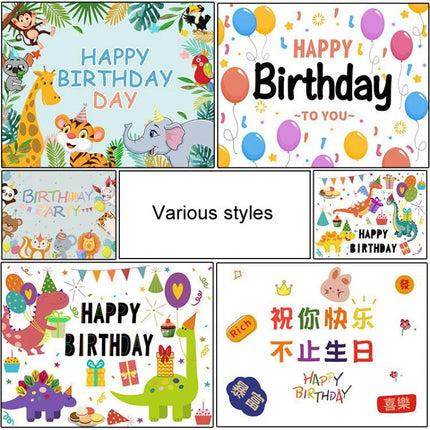Versatile Birthday Party Background Cloth for Decorations and Photos, colorful animal and balloon collage backdrop set