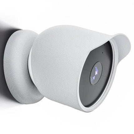 Silicone Protective Cover for Google Nest Outdoor Camera mounted white silicone cover shielding camera from rain, dust and scratches