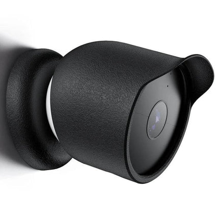 Silicone Protective Cover for Google Nest Outdoor Camera in black, textured weatherproof sleeve shielding lens and body