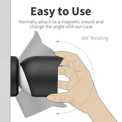 Silicone Protective Cover for Google Nest Outdoor Camera shown being attached to magnetic mount, easy 180° rotation and weather protection