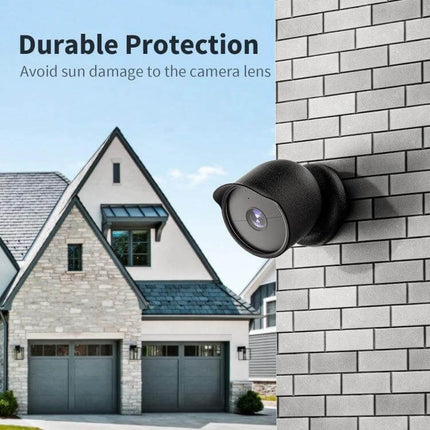 Silicone Protective Cover for Google Nest Outdoor Camera mounted on brick wall protecting camera from sun, rain, dust and scratches