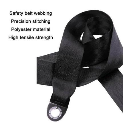 Universal 3-Point Car Retrofit Seat Belt With Emergency Locking - black polyester webbing with precision stitching and mounting end