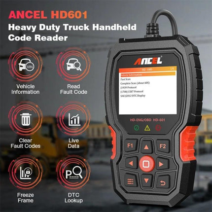 Essential ANCEL Scanner for Routine Truck Maintenance - handheld ANCEL HD601 code reader showing live data, read fault codes, DTC lookup