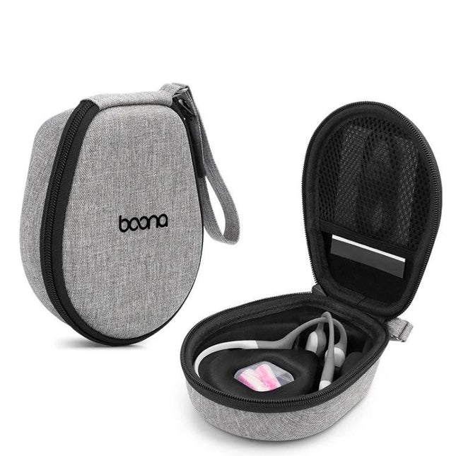 Compact Earphone Case For Commute Travel And Gym Organization with semi-rigid EVA shell, water-resistant grey Oxford