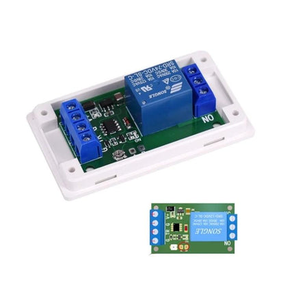 12V Adjustable Delay Relay Module for Vehicle and Appliance Timing — compact circuit module with blue relay and screw terminals for 1–120s timing control