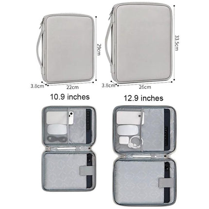 Baona Protective Tablet Bag for 10.9 to 12.9-Inch Devices – gray PU sleeve with handle, padded interior pockets and zipper for 10.9" and 12.9" tablets