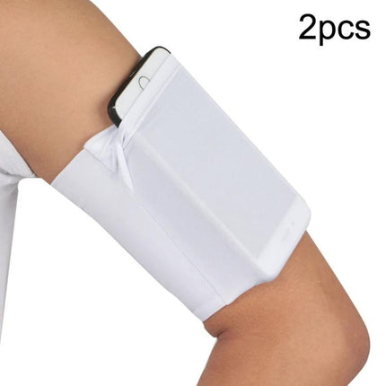 Elastic Phone Armband for Outdoors-Secure Fit for Running, Cycling, and Everyday Use - white arm pocket holding smartphone for jogging
