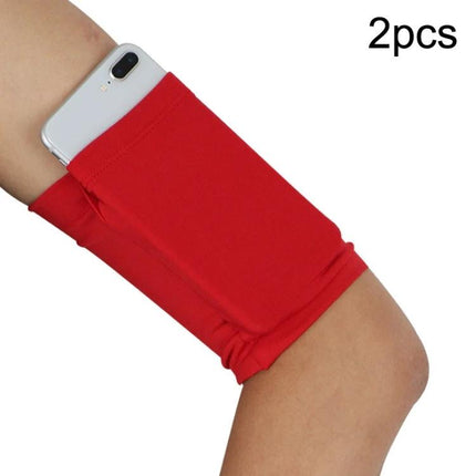 Elastic Phone Armband for Outdoors-Secure Fit for Running, Cycling, and Everyday Use - red elastic armband holding smartphone on arm for running and cycling
