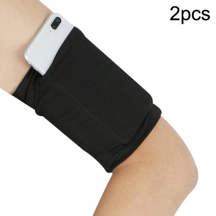 Elastic Phone Armband for Outdoors-Secure Fit for Running, Cycling, and Everyday Use - black elastic armband holding smartphone on arm during run