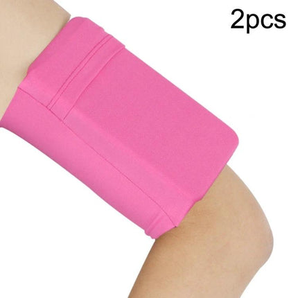 Elastic Phone Armband for Outdoors-Secure Fit for Running, Cycling, and Everyday Use - pink elastic armband on arm holding phone and essentials