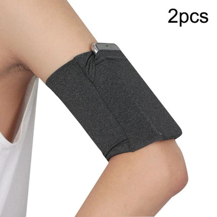 Elastic Phone Armband for Outdoors-Secure Fit for Running, Cycling, and Everyday Use - dark gray arm pocket holding phone for hands-free workouts