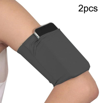 Elastic Phone Armband for Outdoors-Secure Fit for Running, Cycling, and Everyday Use – gray elastic arm pocket holding phone for hands-free workouts