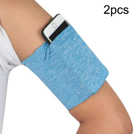 Elastic Phone Armband for Outdoors-Secure Fit for Running, Cycling, and Everyday Use - blue elastic armband holding phone on upper arm