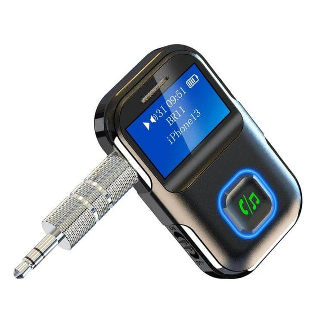 Bluetooth Audio Receiver With Screen For Everyday Listening - compact Bluetooth 5.3 receiver with display, 3.5mm plug, call button and two-phone pairing