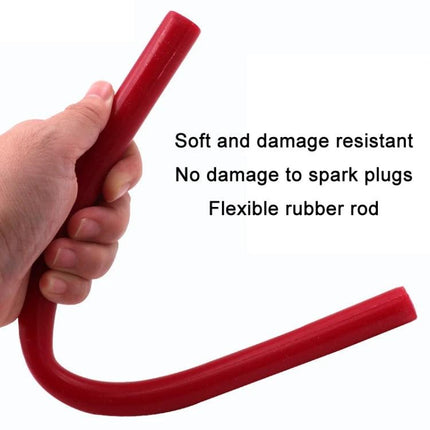Rubber Tool for Spark Plug Handling in Car Maintenance - flexible red rubber stick for safely inserting and removing spark plugs