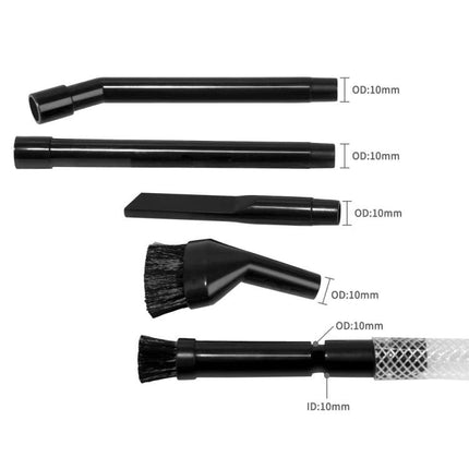 Universal 8-in-1 Vacuum Cleaner Accessories for Home Cleaning - set of black nozzle, extension wands, crevice tool and brushes compatible with OD 10mm vacuums