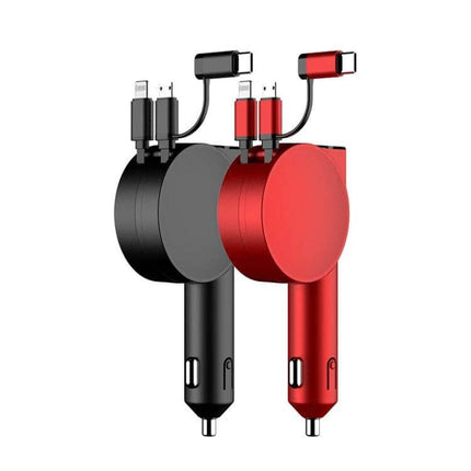 3-In-1 40W Fast Car Charger With Retractable Cable compact dual-color retractable cable car charger with LED voltage display and multiple ports