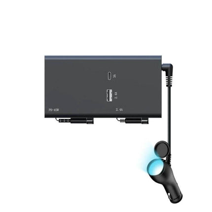 65W PD Dual Cable Retractable Car USB Charger For In Car Use - compact dual-port car charger with retractable 60cm cord and USB-C PD and USB-A outputs